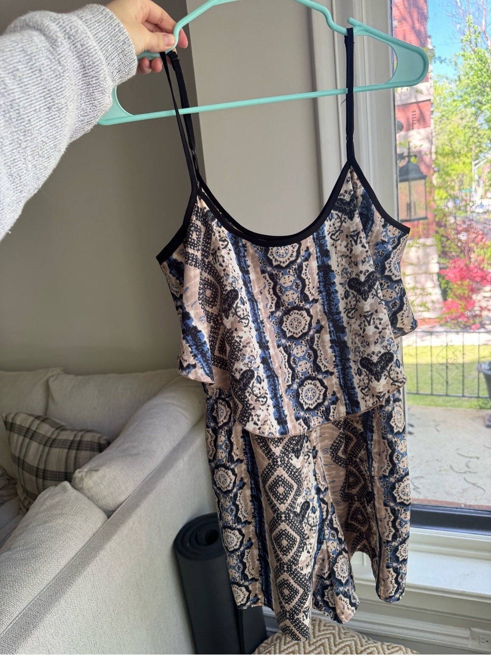 Band of Gypsies Blue and Beige Boho Print Tank
